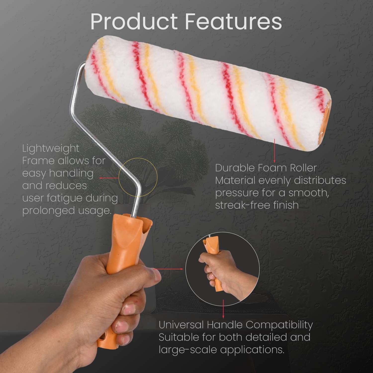 SHERKOTTI Roller 9 Inch Yello Line Refill With Nut Zinc Handle Paint Wall Painting - Image 4